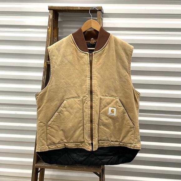 90s Carhartt Patch Logo Lined Duck Wash Vintage Vest - Picture 1 of 4